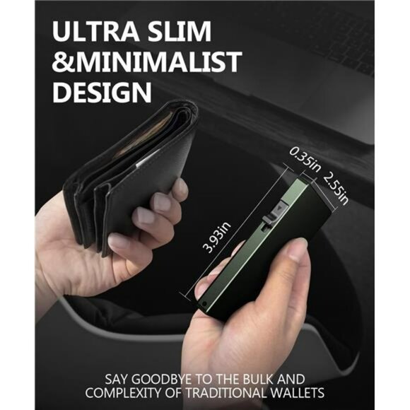 Slim wallet for men RFID blocking pop up card holder metal credit card case - Picture 5 of 7